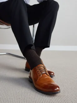 Tan Brown Standard Fit Signature Leather Sole Derby Shoes