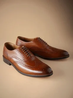 Tan Brown Standard Fit Signature Italian Leather Wingcap Brogue Shoes