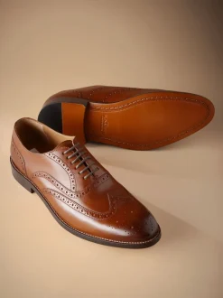 Tan Brown Standard Fit Signature Italian Leather Wingcap Brogue Shoes