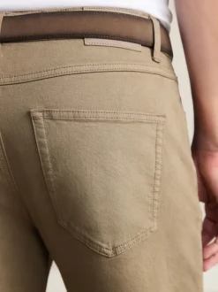 Tan Brown Straight Fit Signature Belted Jeans