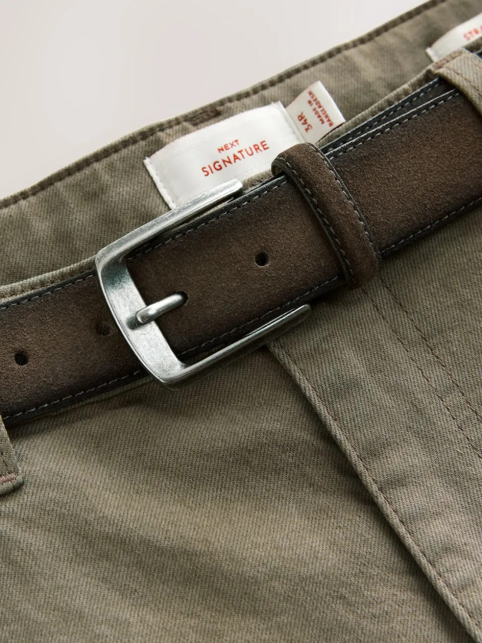 Tan Brown Straight Fit Signature Belted Jeans