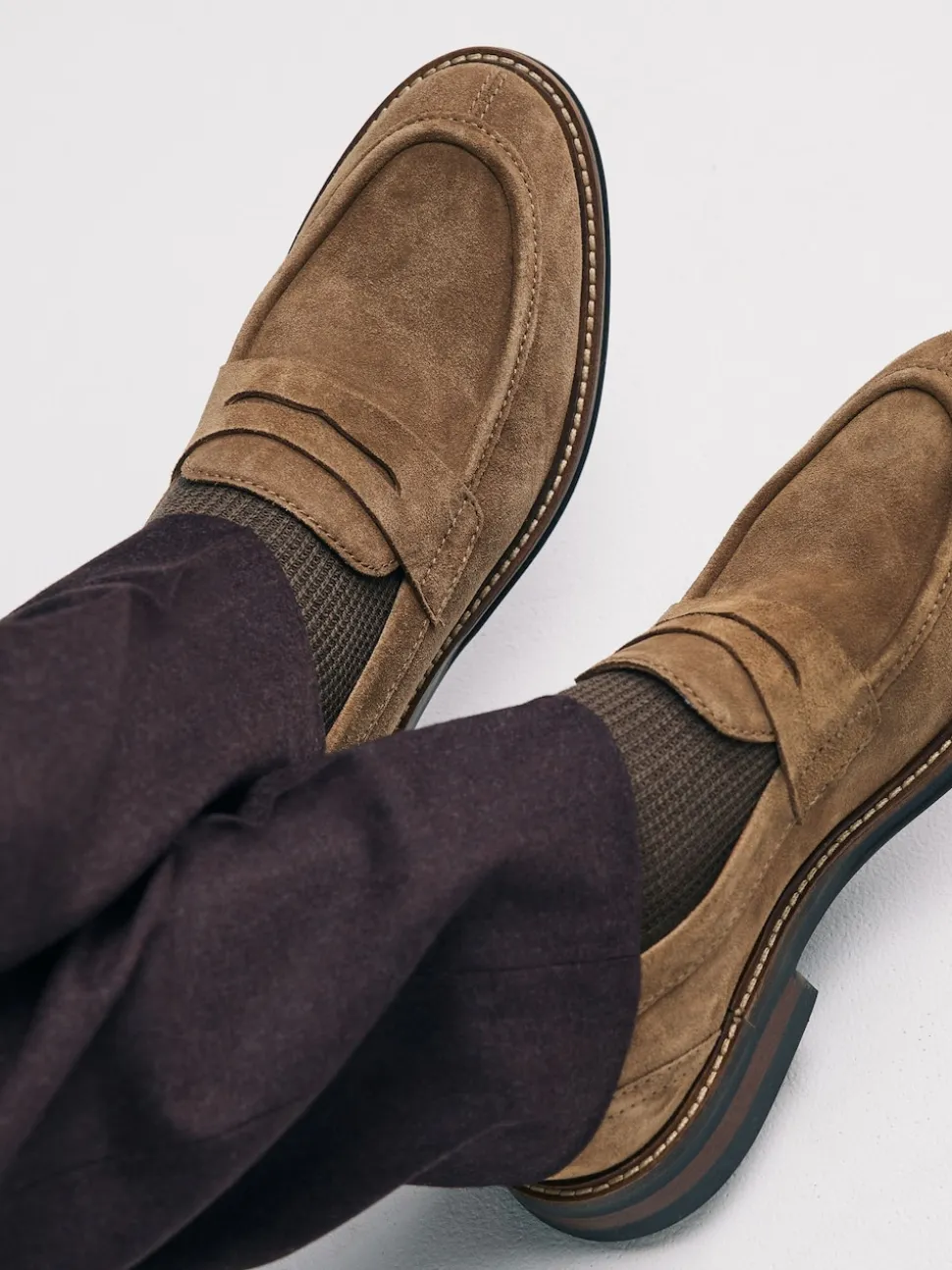 Tan Brown Suede Penny Loafers