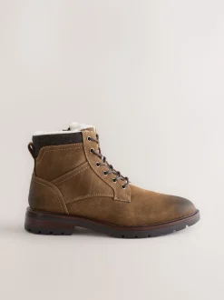 Tan Brown Tall Borg Lined Zip-Up Boots