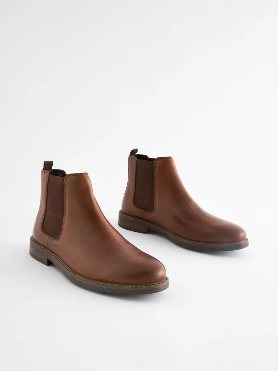 Tan Brown Waxy Leather Chelsea Boots
