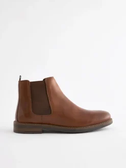 Tan Brown Waxy Leather Chelsea Boots