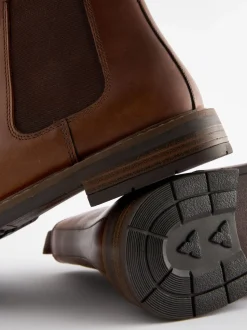 Tan Brown Waxy Leather Chelsea Boots