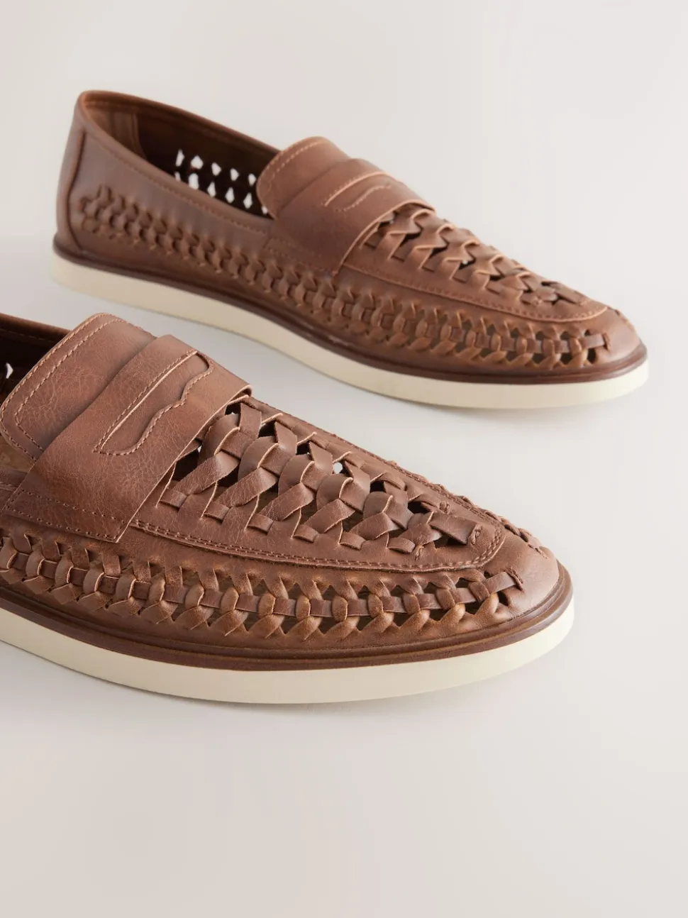 Tan Brown Weave Loafers