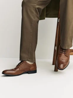 Tan Brown Wide Fit Brogue Shoes