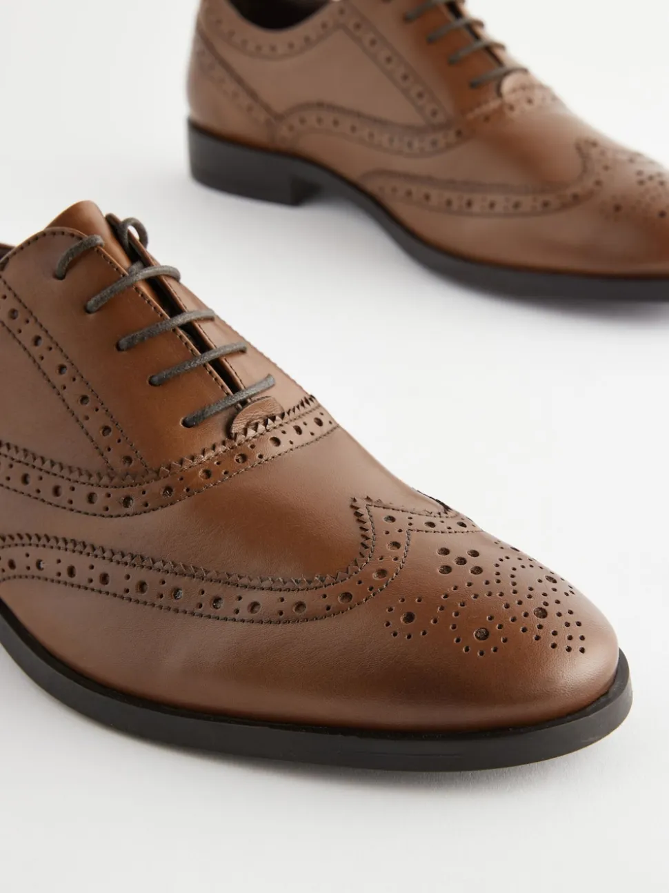 Tan Brown Wide Fit Leather Oxford Brogue Shoes