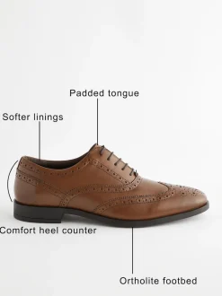 Tan Brown Wide Fit Leather Oxford Brogue Shoes