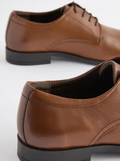 Tan Brown Wide Fit Leather Plain Derby Shoes