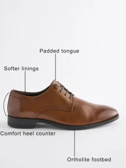 Tan Brown Wide Fit Leather Plain Derby Shoes