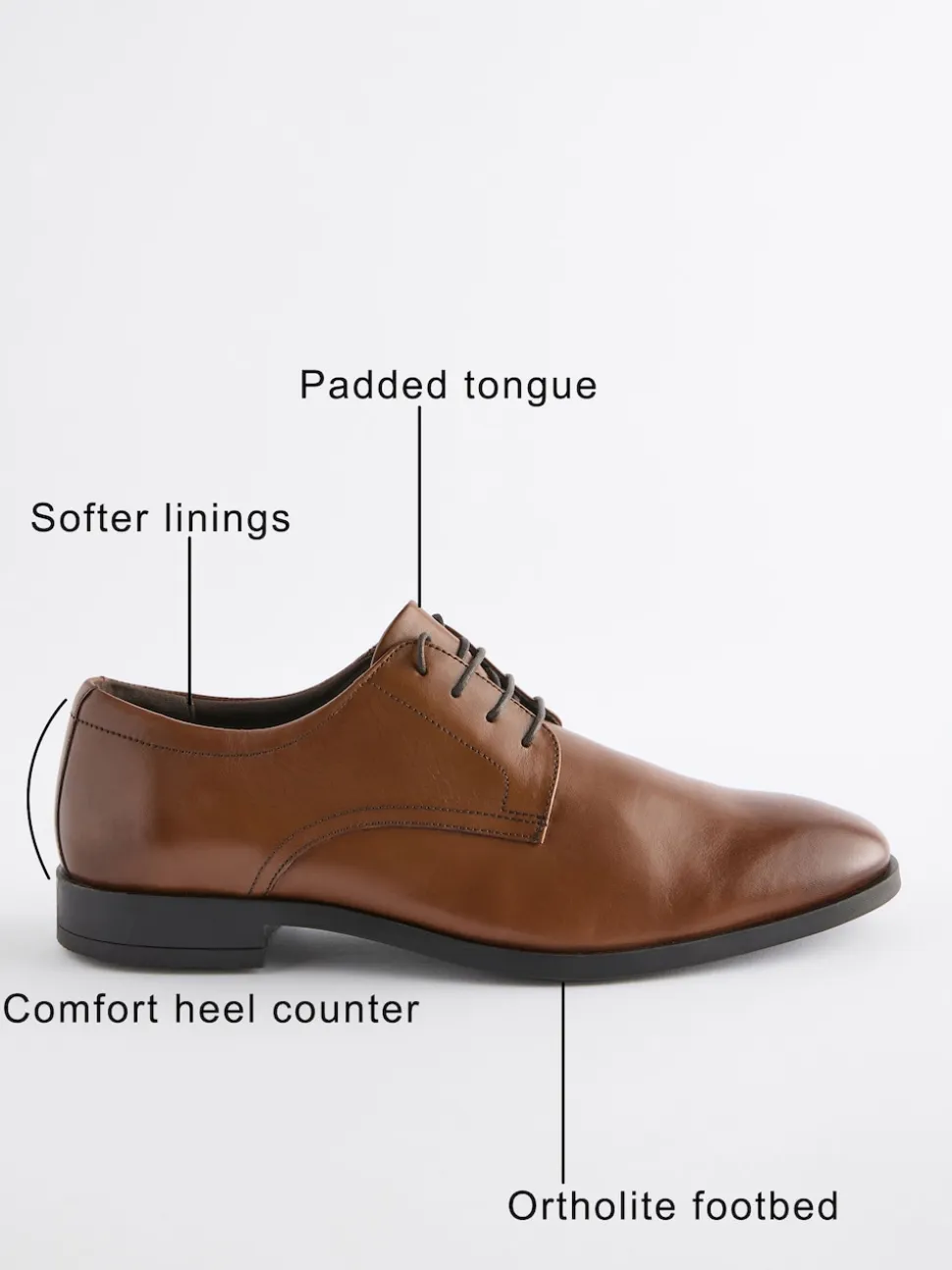 Tan Brown Wide Fit Leather Plain Derby Shoes