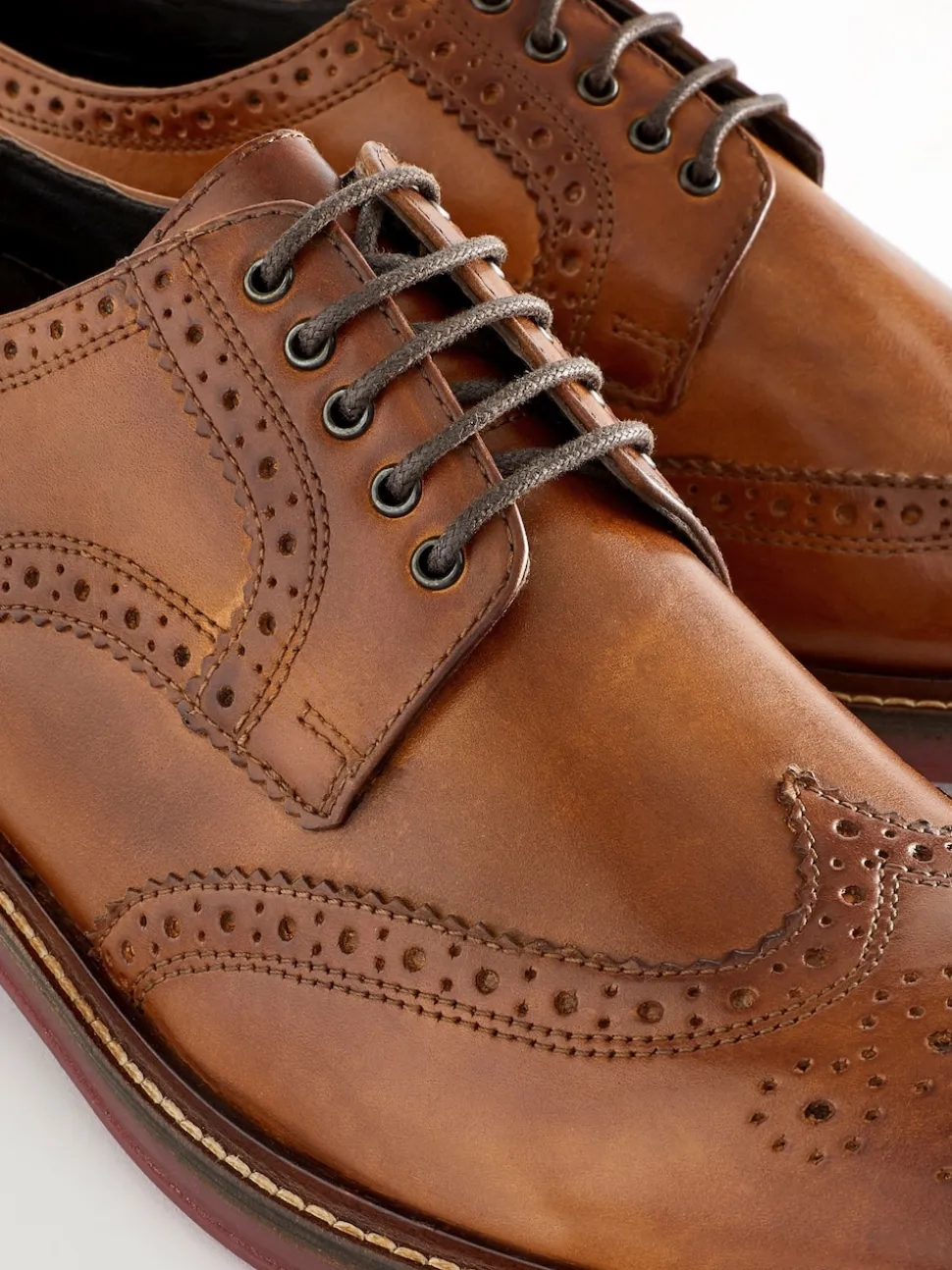 Tan Brown Wide Fit Leather Contrast Sole Chunky Brogues Shoes