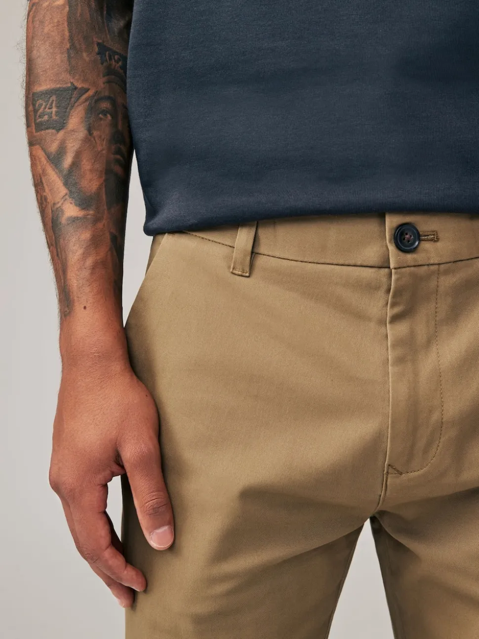Tan Light Slim Fit Stretch Chinos Trousers