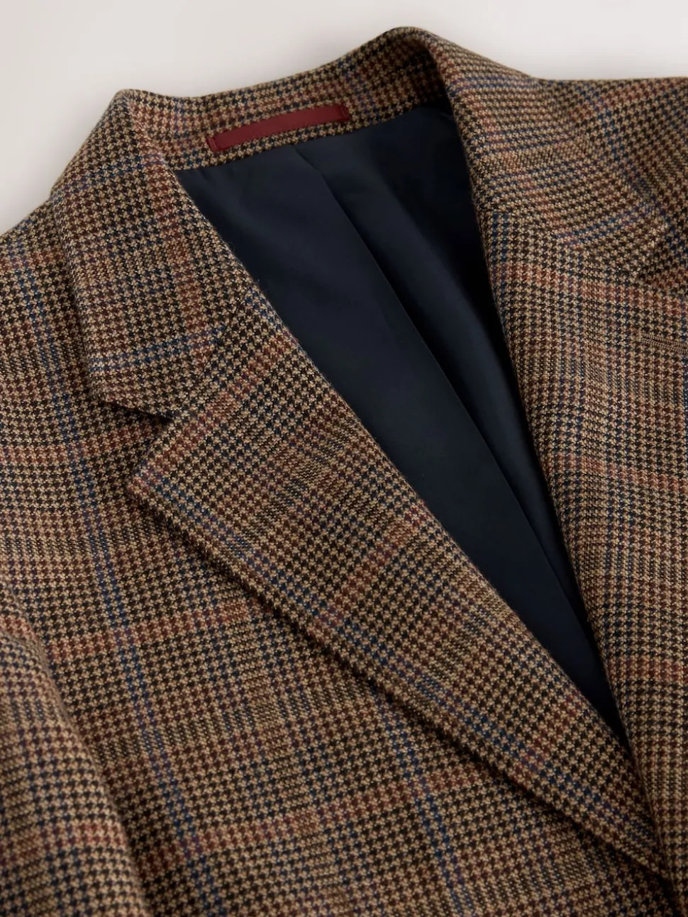Tan/Red Slim Fit Wool Blend Check Suit Jacket