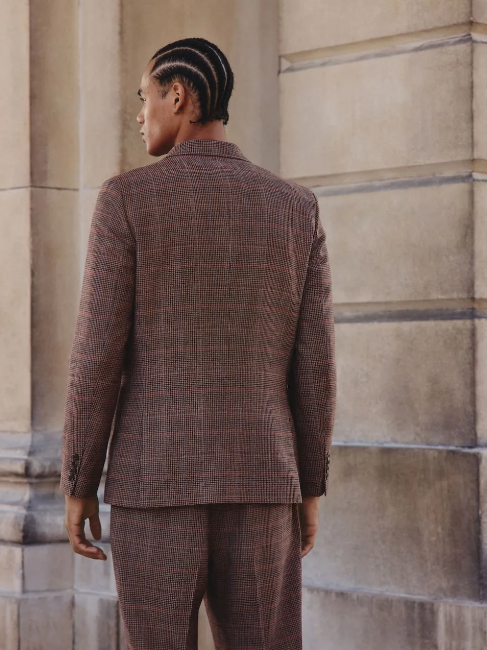 Tan/Red Slim Fit Wool Blend Check Suit Jacket