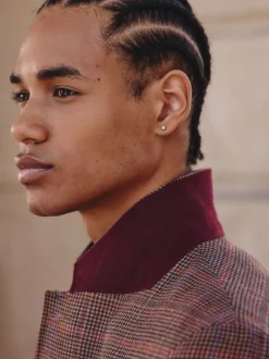 Tan/Red Slim Fit Wool Blend Check Suit Jacket