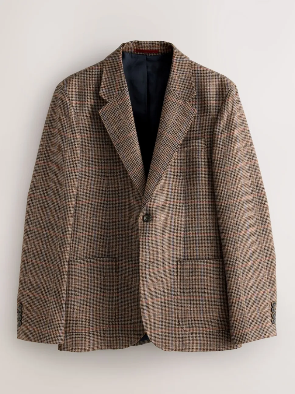 Tan/Red Slim Fit Wool Blend Check Suit Jacket