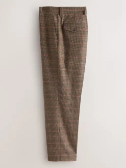 Tan/Red Slim Fit Wool Blend Check Suit Trousers