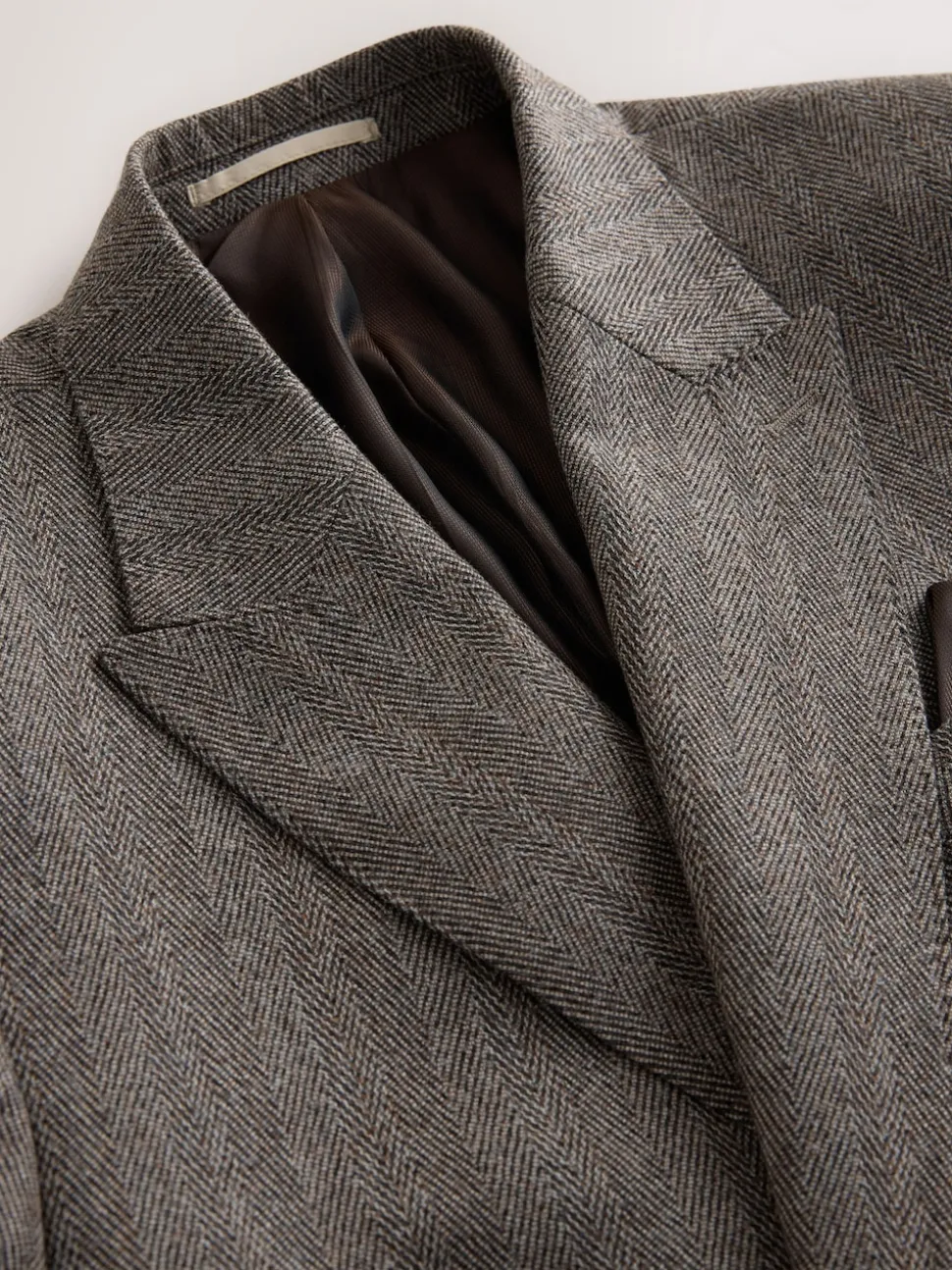 Taupe Brown Double Breasted Signature Marzotto 100% Italian Wool Herringbone Suit Jacket