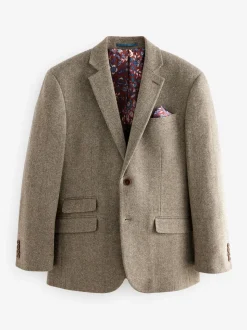 Taupe Brown Regular Fit Signature Wool Blend Herringbone Nova Fides Blazer