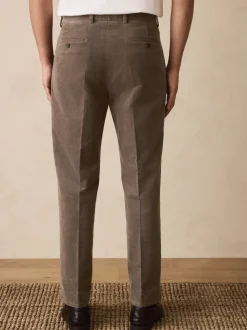 Taupe Brown Straight Fit Smart Cotton Rich Cord Trousers