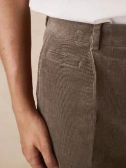 Taupe Brown Straight Fit Smart Cotton Rich Cord Trousers