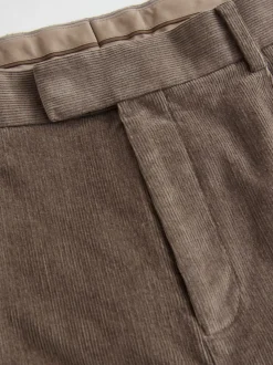 Taupe Brown Straight Fit Smart Cotton Rich Cord Trousers