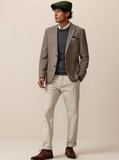 Taupe Regular Fit Wool Rich Herringbone Blazer