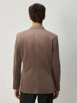 Taupe Slim Fit Self Lapel Velvet Blazer
