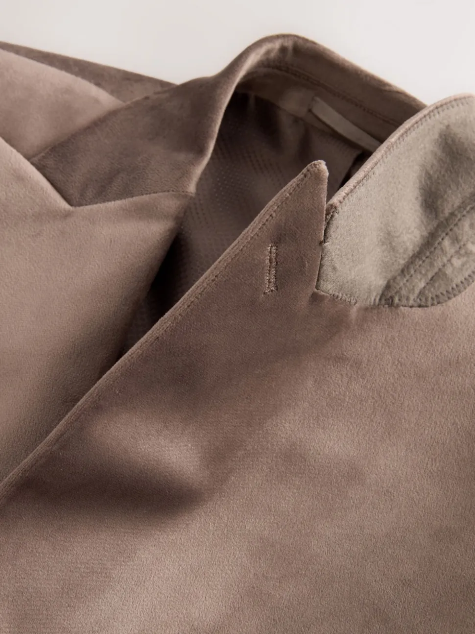 Taupe Slim Fit Self Lapel Velvet Blazer