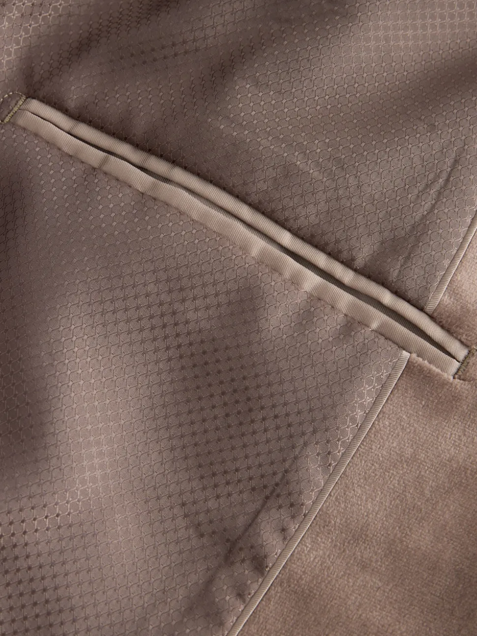 Taupe Slim Fit Self Lapel Velvet Blazer