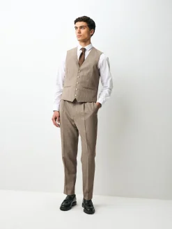 Taupe Striped Herringbone Suit Waistcoat