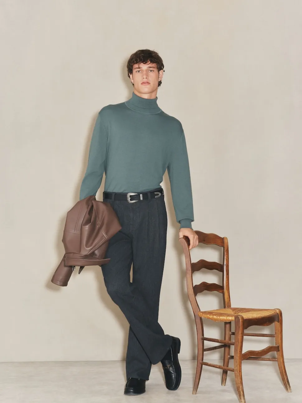 Teal Blue EDIT Knitted Long Sleeve Roll Neck Polo Shirt