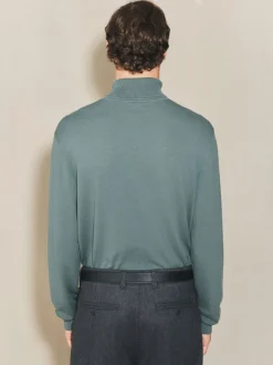 Teal Blue EDIT Knitted Long Sleeve Roll Neck Polo Shirt