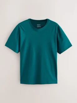 Teal Blue Regular Fit Essential Crew Neck Cotton T-Shirt
