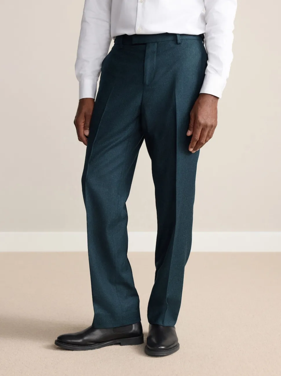 Teal Blue Regular Fit Signature Zignone Italian Wool Cashmere Blend Flannel Suit Trousers