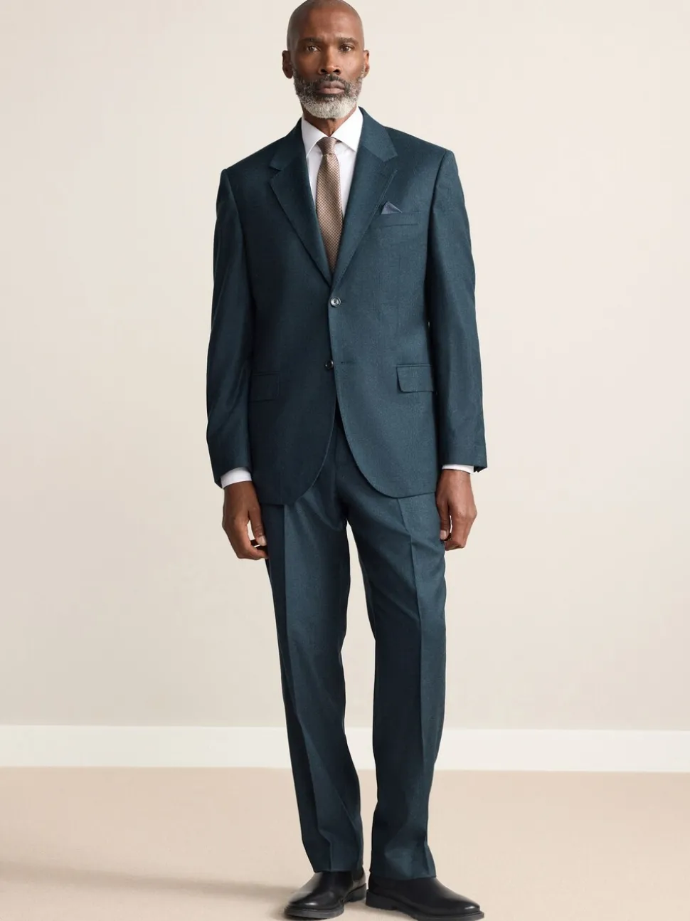 Teal Blue Regular Fit Signature Zignone Italian Wool Cashmere Blend Flannel Suit Trousers