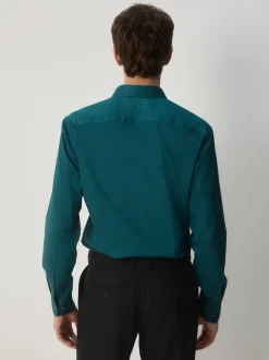 Teal Blue Slim Fit Easy Care Textured Single Cuff Smart Shirt