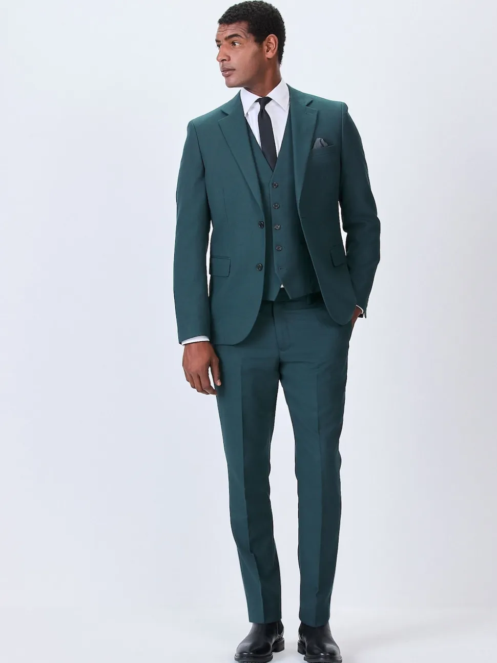 Teal Blue Slim Fit Textured Suit Trousers