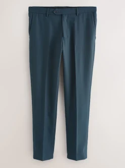 Teal Blue Slim Fit Textured Suit Trousers