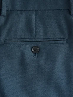 Teal Blue Slim Fit Textured Suit Trousers