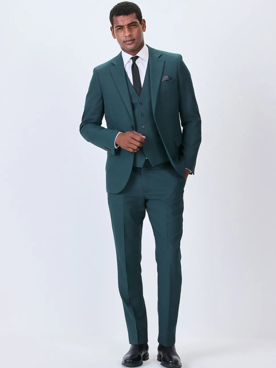 Teal Blue Textured Suit Waistcoat