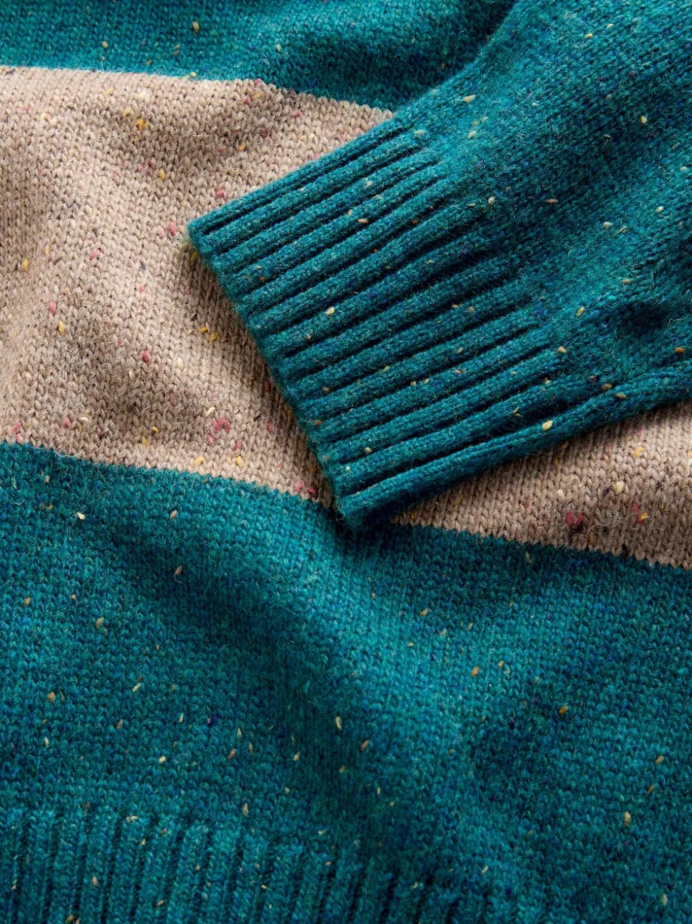 Teal Blue/Brown Relaxed Fit Neppy Stripe Knitted Rugby Polo Shirt