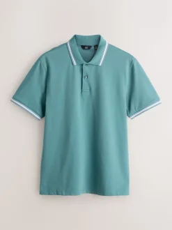 Teal/Navy/Grey Short Sleeve Tipped Pique Polo Shirts 3 Pack