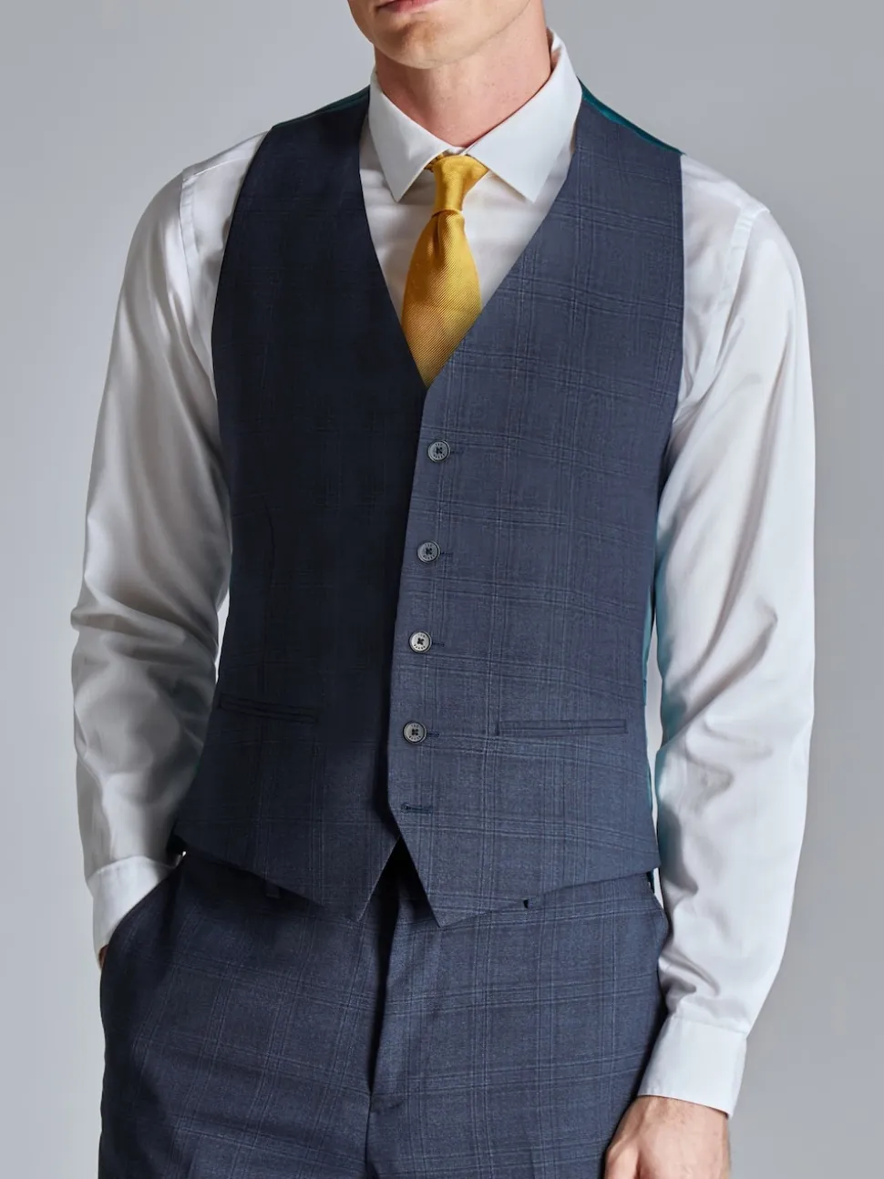 Ted Baker Tailoring Blue Ara Textured Check Slim Fit Waistcoat