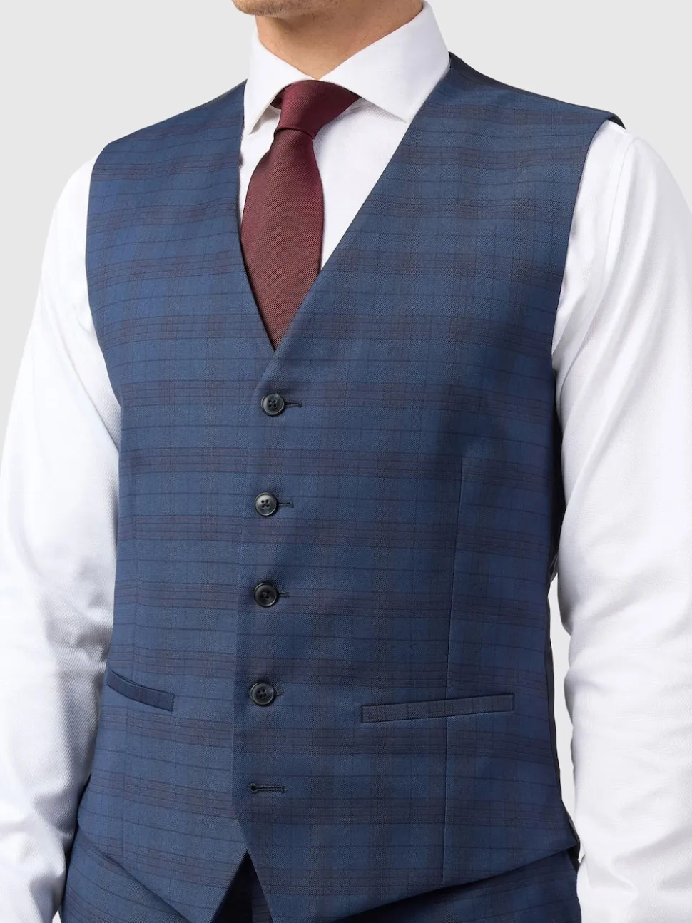 Ted Baker Tailoring Blue Slim Fit Caramel Check Waistcoat
