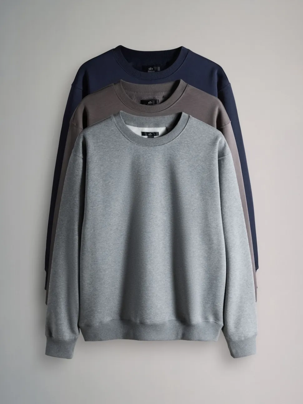 The Set 3 Pack Crew Neck Relaxed Fit Sweatshirts Blue/Grey