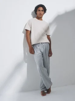 The Set 3 Pack Jersey T-Shirt and Flannel Pyjamas Cream/Grey/Blue